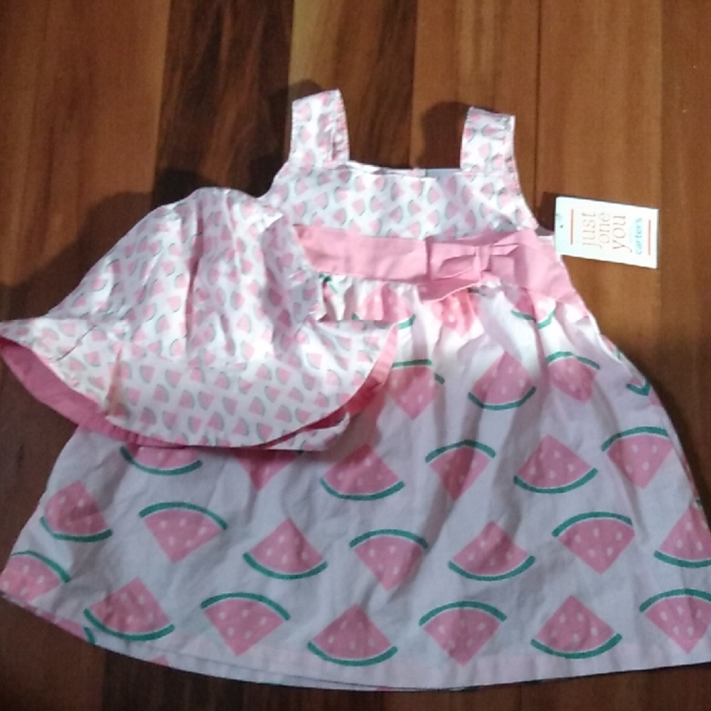 NWT Carter's 6 Months Baby Girls Sleeveless Dress, Sun Hat & Bloomers 3 PC Set